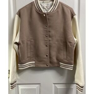 Loft‎ Women's Cropped Rose Pink Bomber Jacket Collared Coat- Full Zip Sz. S NWT